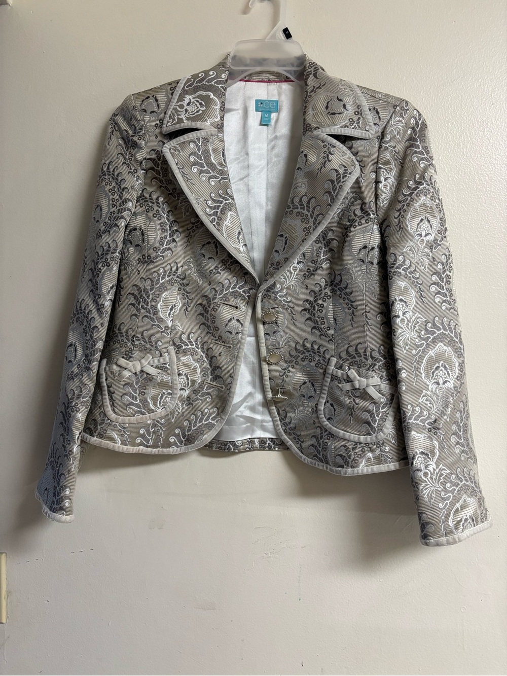 CAbi Silver-Gray Brocade Women's Blazer Jacket